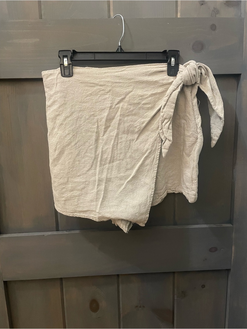 Tie-Waist Mini Skort in Linen Beige